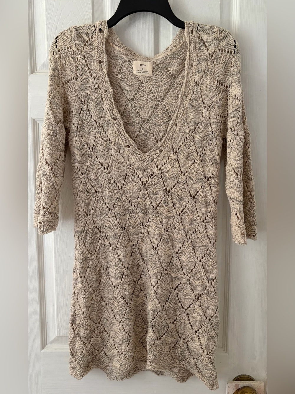 Pins & Needles Light Beige Open-Knit V-Neck Dress